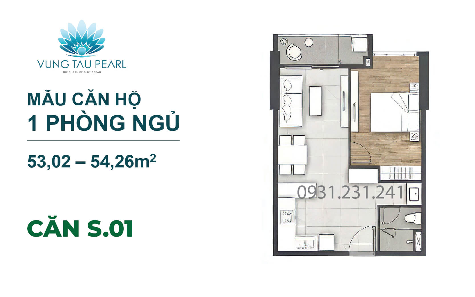 Căn 1 phòng ngủ Vũng Tàu Pearl S01