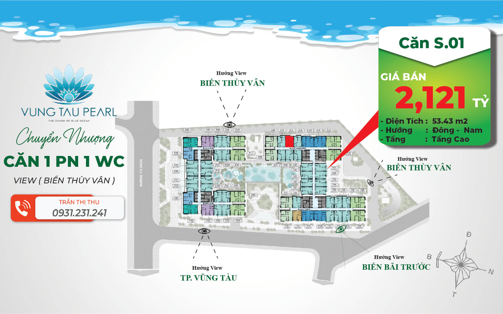 Căn 1 phòng ngủ Vũng Tàu Pearl S01