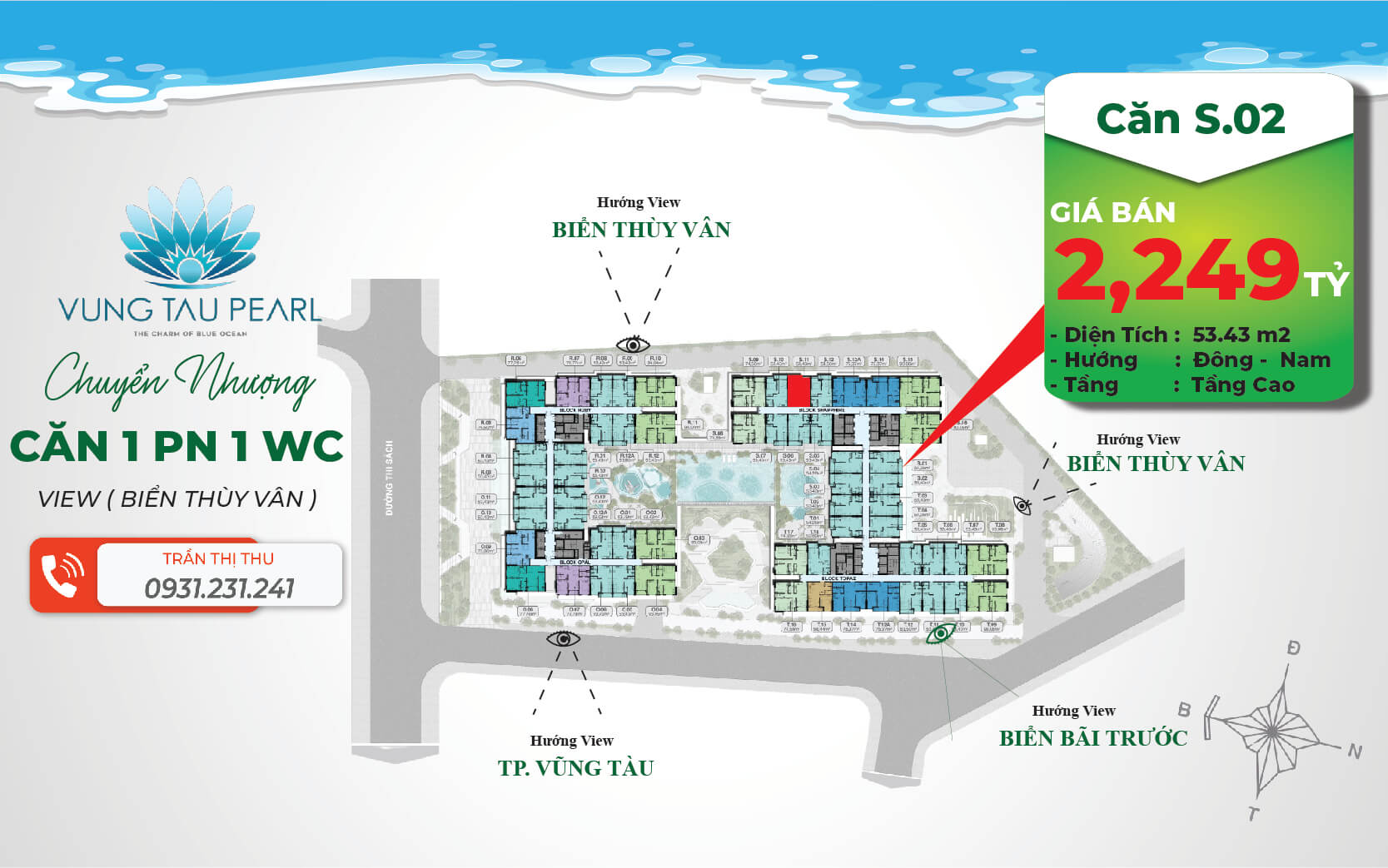 Căn 1 phòng ngủ Vũng Tàu Pearl S02