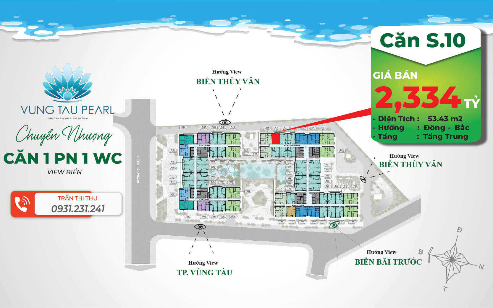 Căn 1 phòng ngủ Vũng Tàu Pearl S10