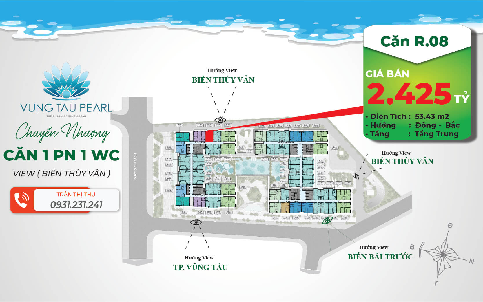 Căn 1 phòng ngủ Vũng Tàu Pearl R08