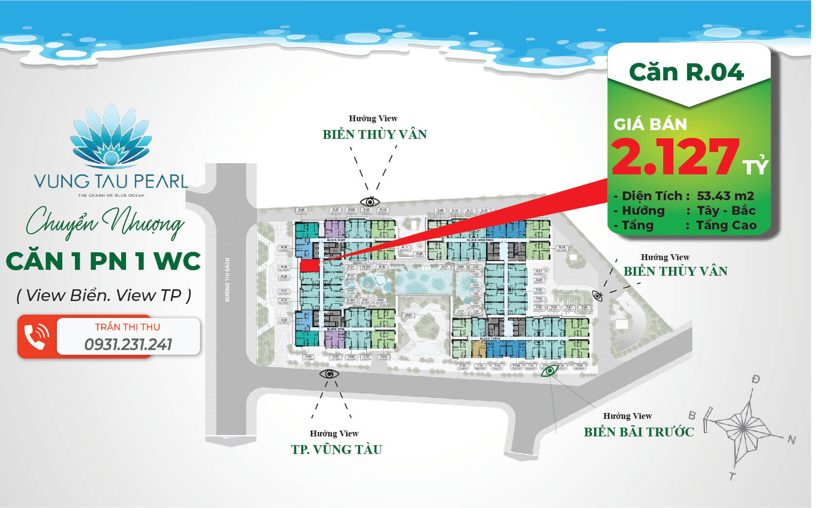 Căn 1 phòng ngủ Vũng Tàu Pearl R04