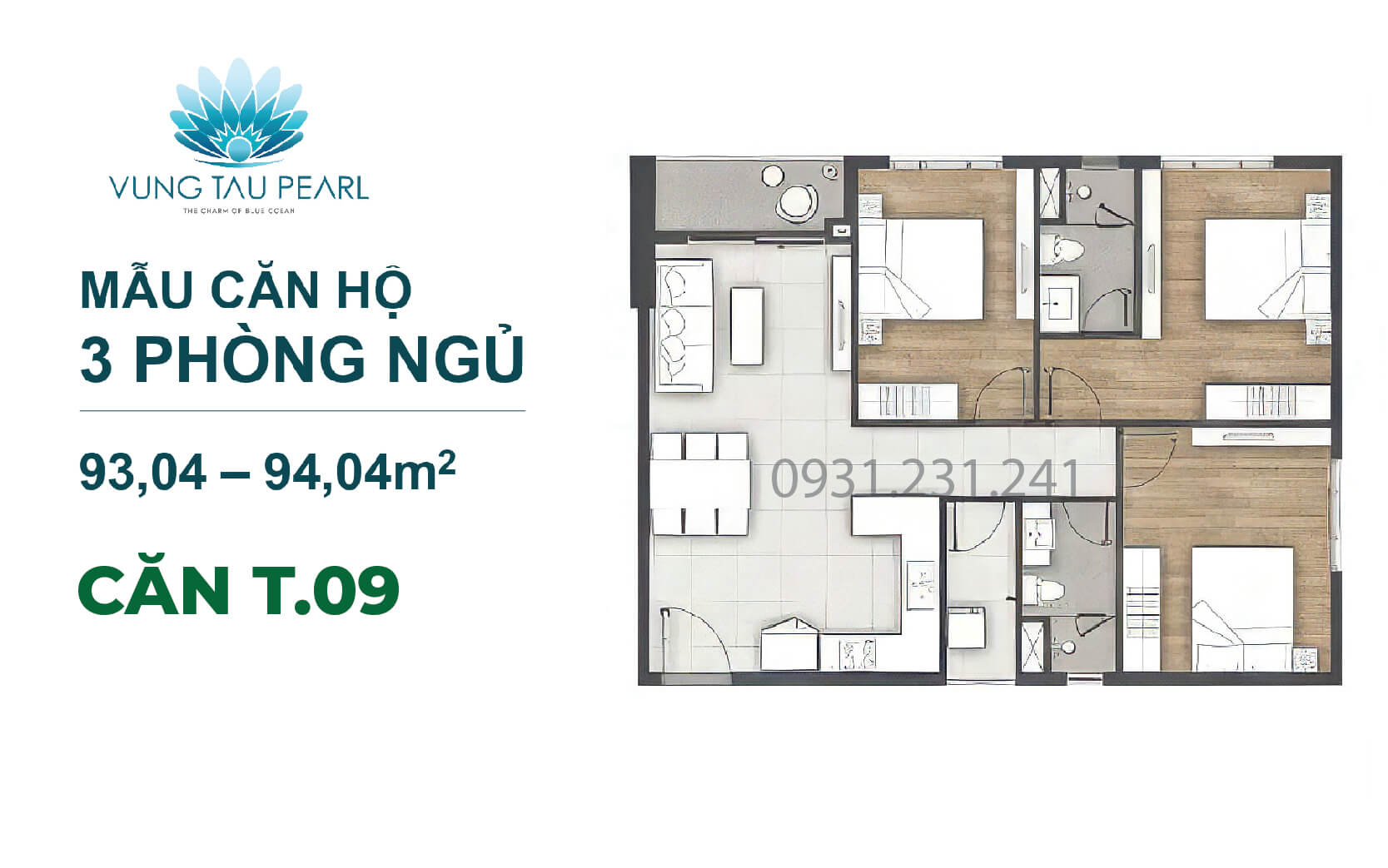 Căn 3 phòng ngủ Vũng Tàu Pearl T09