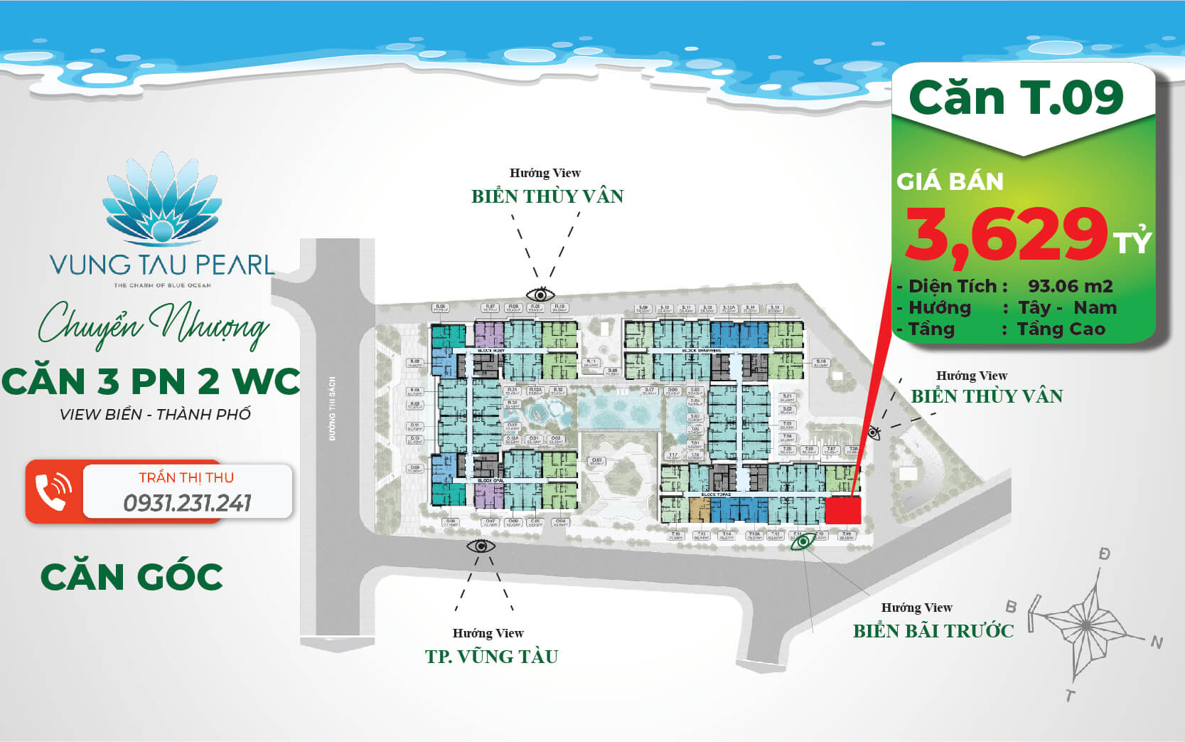 Căn 3 phòng ngủ Vũng Tàu Pearl T09