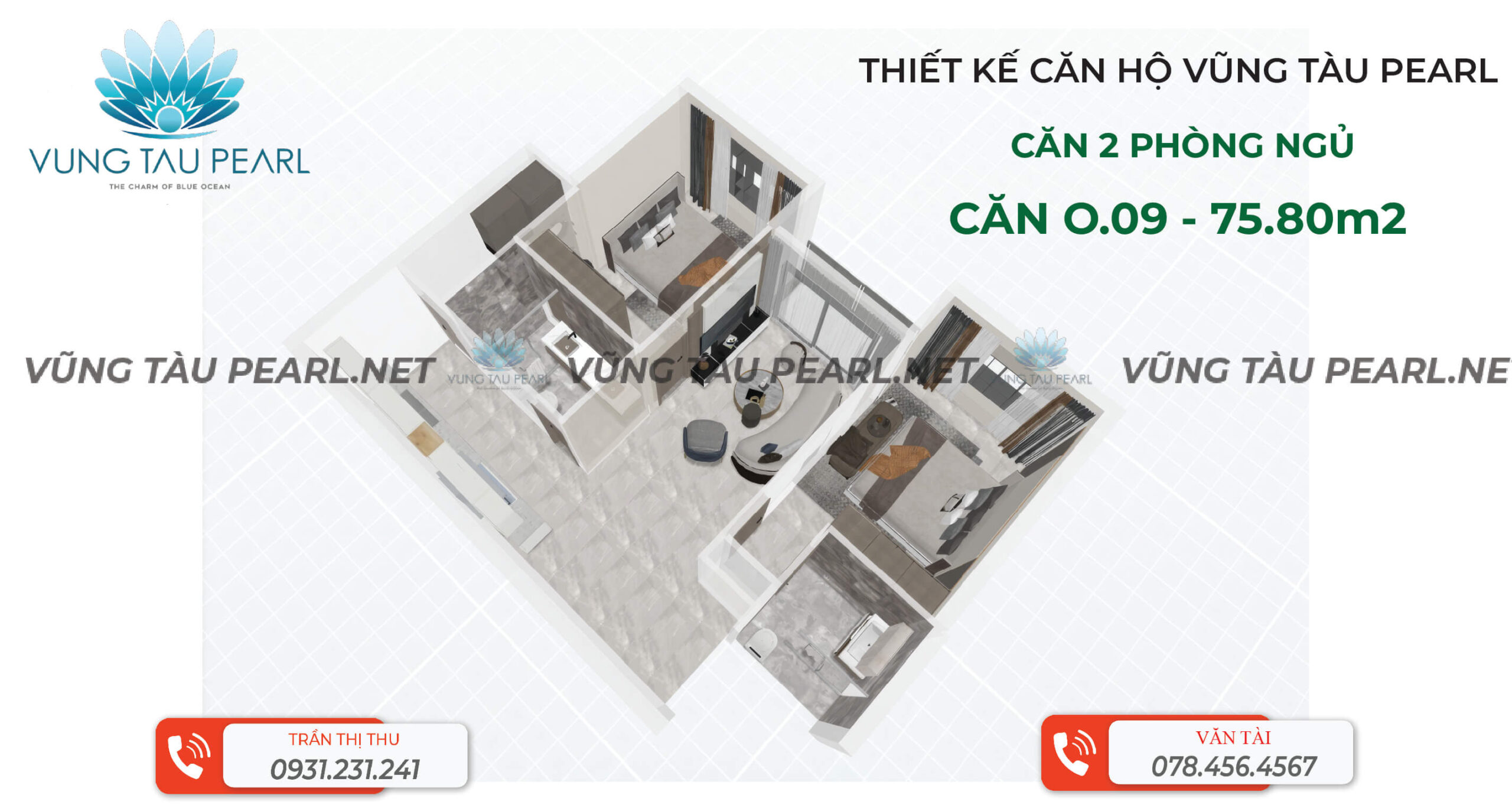 Cho thuê căn hộ chung cư 2 phòng ngủ vũng tàu pearl