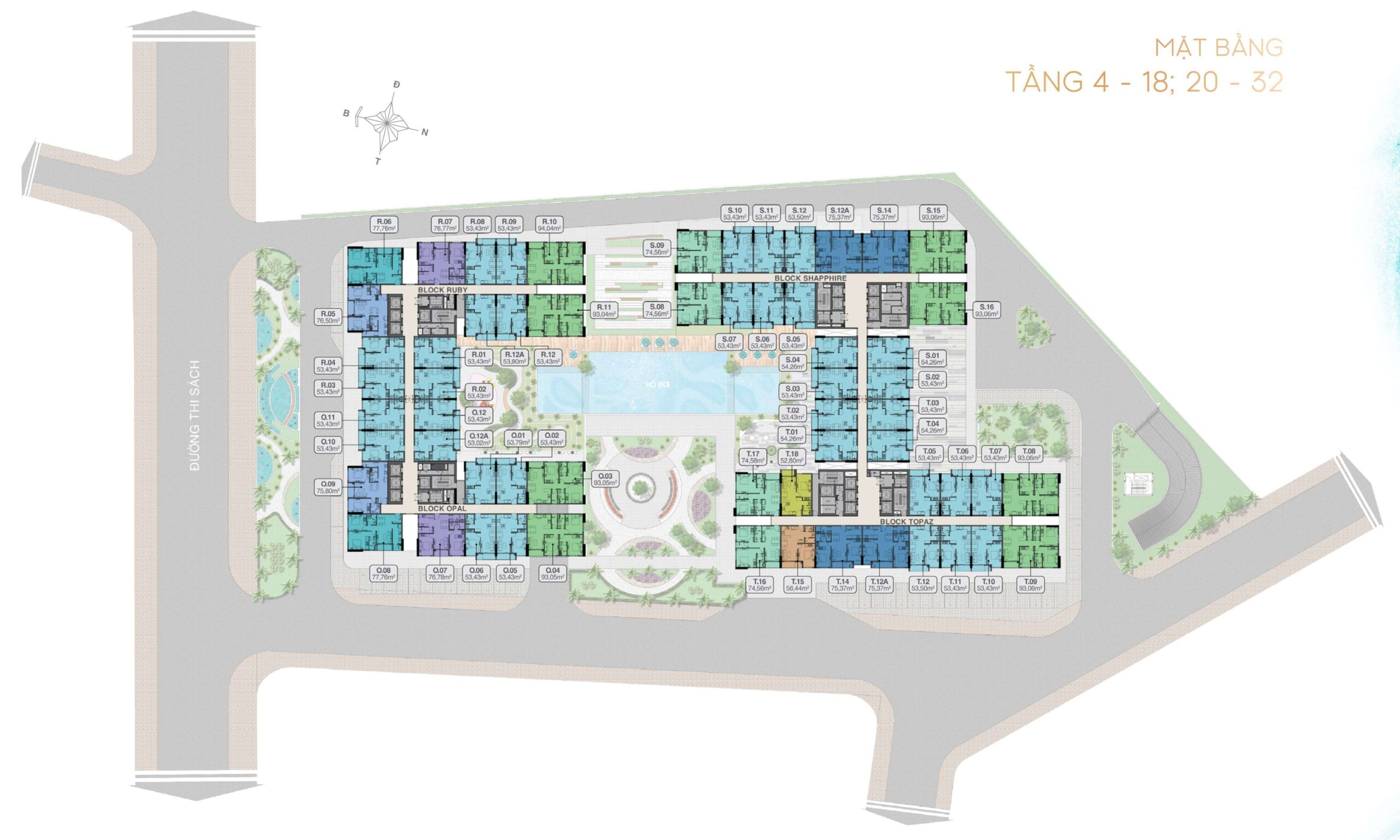 Mặt bằng Vũng Tàu Pearl – Chi Tiết Tầng 1, 2, 3 và Tầng 4–18 và 20–32, 33