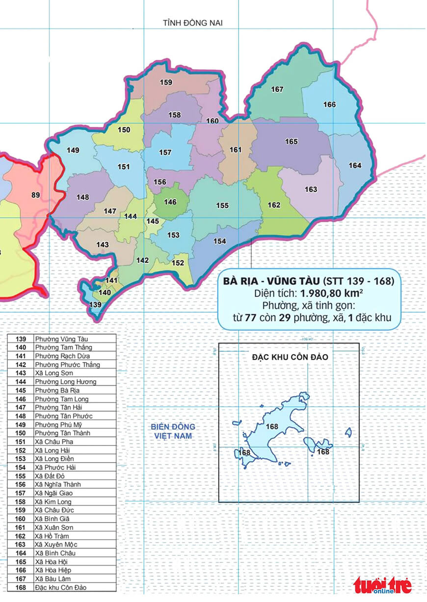 Danh sách 30 xã phường và đặc khu mới của Bà Rịa – Vũng Tàu sau điều chỉnh