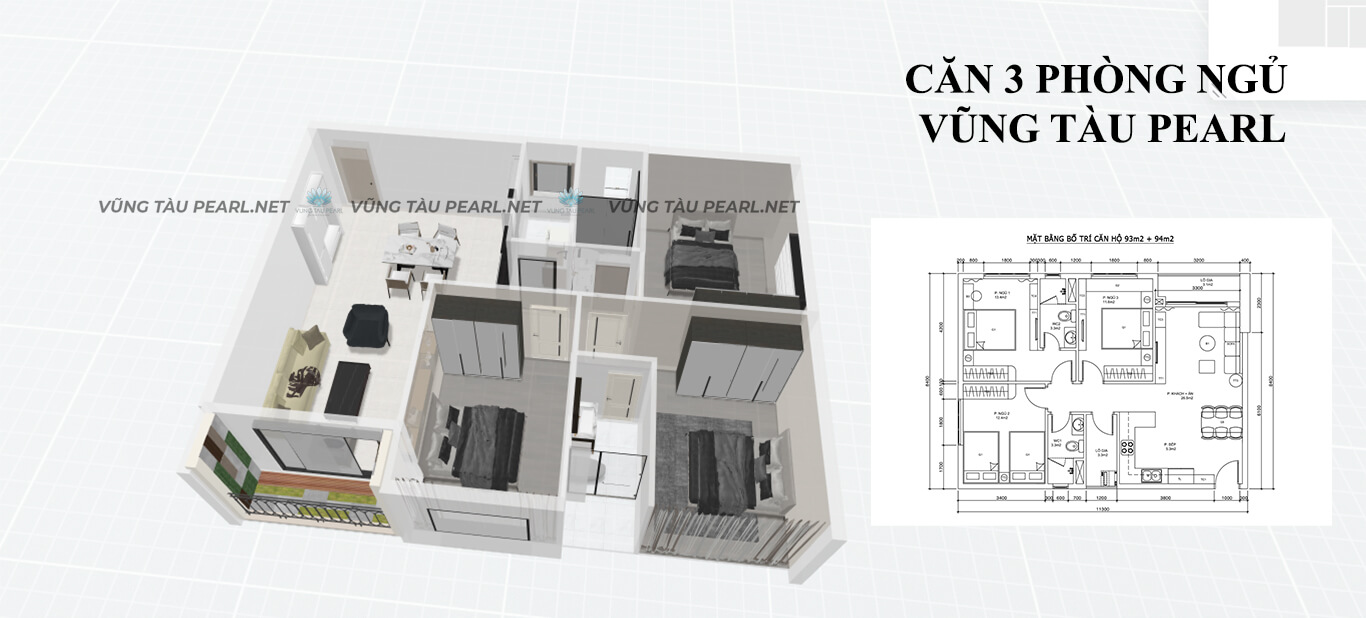 Căn hộ 3 phòng ngủ Vũng Tàu Pearl giá bao nhiêu?