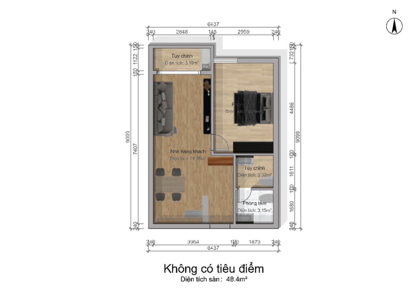 Mặt bằng căn hộ 1 phòng ngủ đẹp tiện nghi nhất