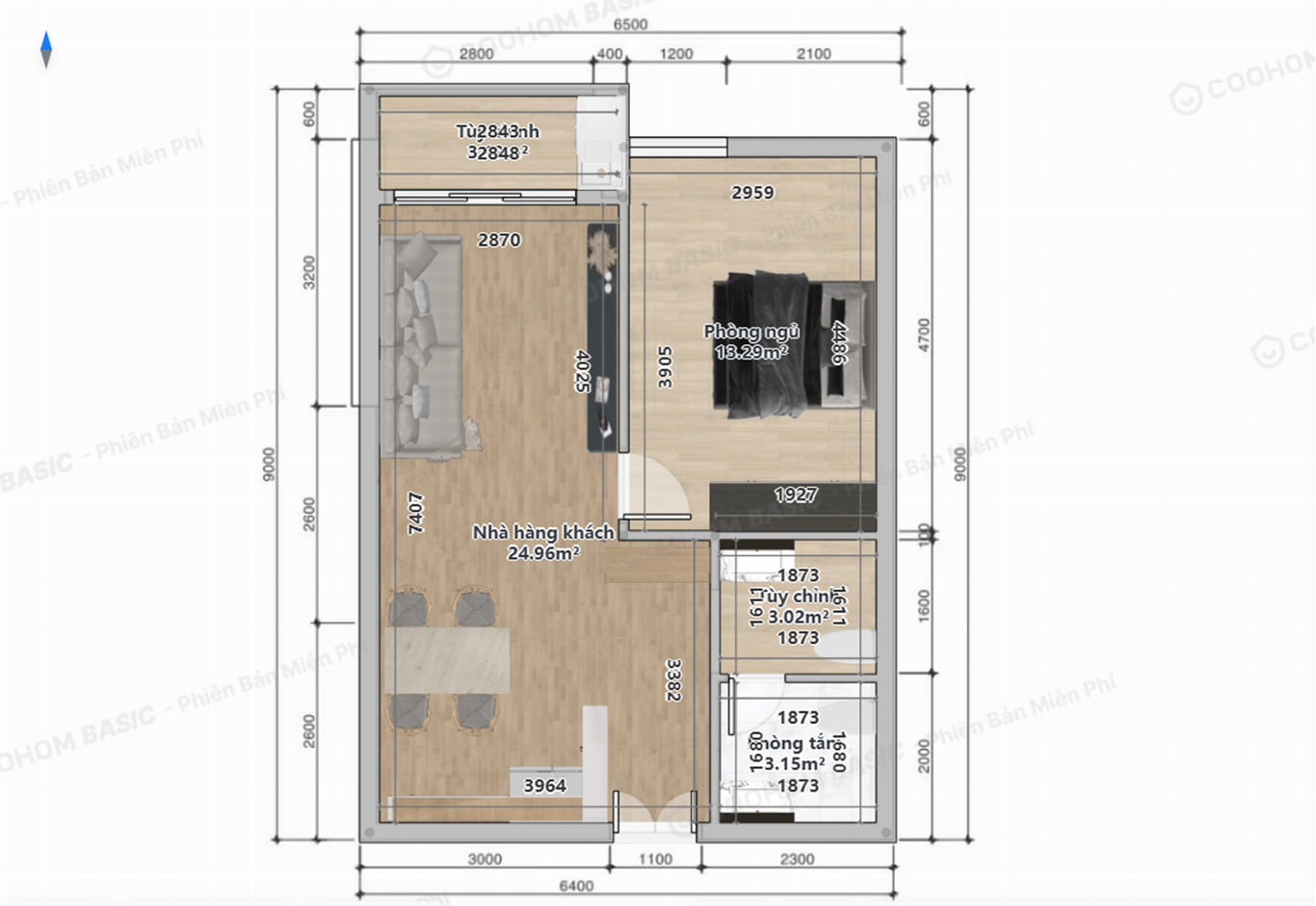 Mặt bằng căn hộ 1 phòng ngủ đẹp tiện nghi nhất