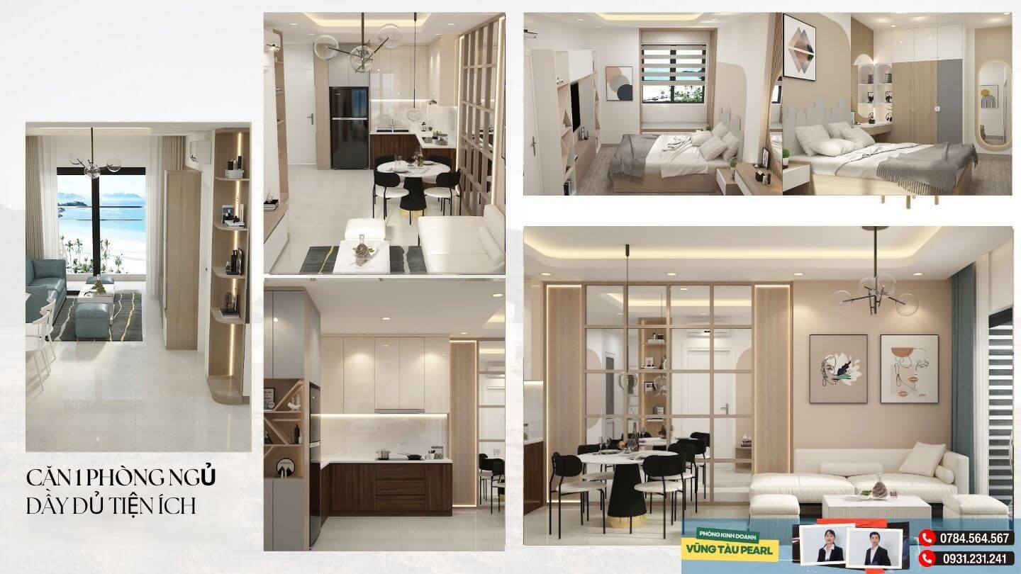 Thiết Kế căn hộ 1 phòng ngủ vũng tàu pearl
