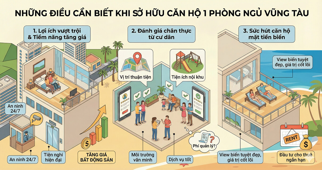 Căn hộ 1 phòng ngủ Vũng Tàu đầy đủ tiện nghi