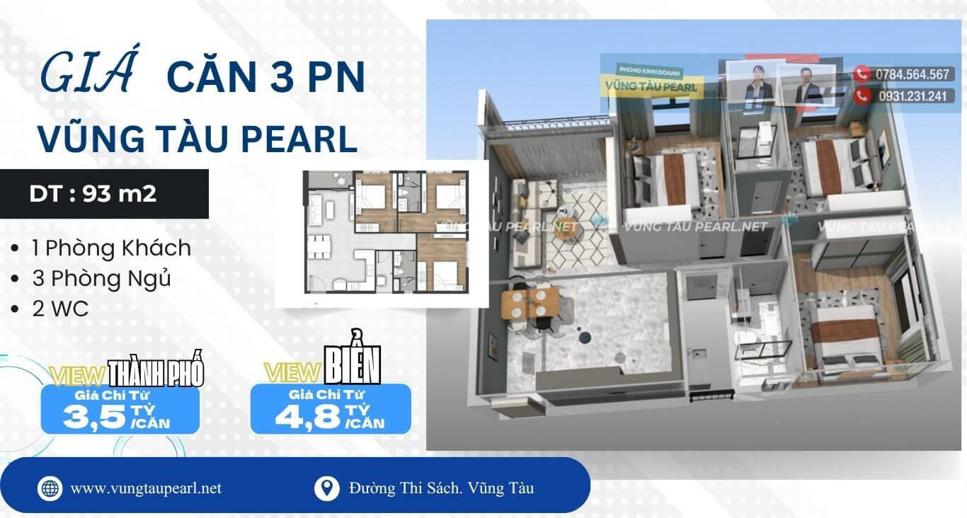 Giá mua căn hộ 3pn vũng tàu pearl
