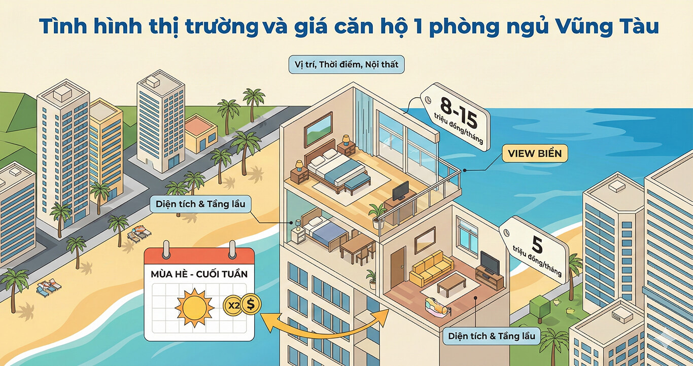 Căn hộ 1 phòng ngủ Vũng Tàu đầy đủ tiện nghi