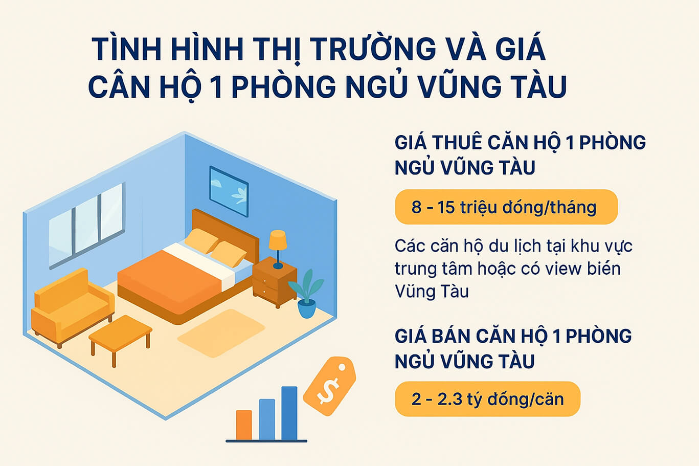 Căn hộ 1 phòng ngủ Vũng Tàu đầy đủ tiện nghi